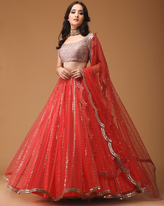 Red net ceremonial lehenga choli