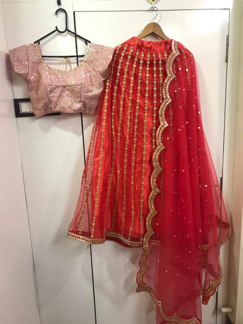Red net ceremonial lehenga choli