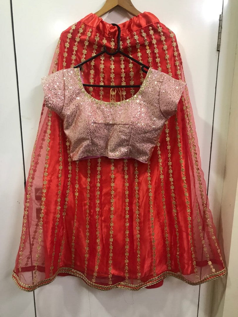 Red net ceremonial lehenga choli
