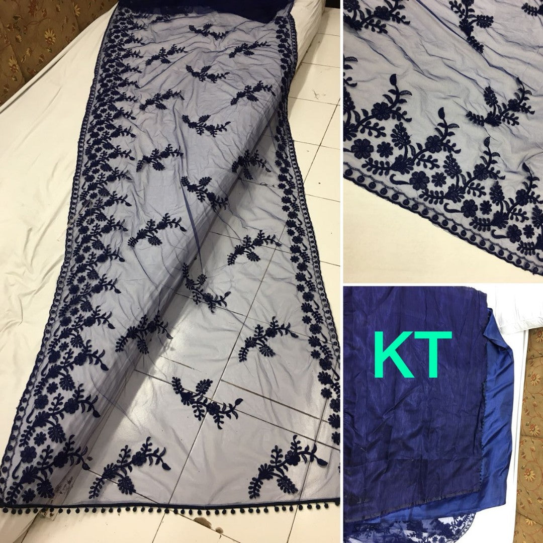 Red nylon net embroidered partywear saree