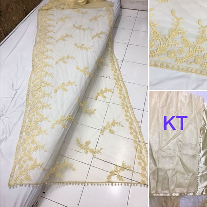 Red nylon net embroidered partywear saree