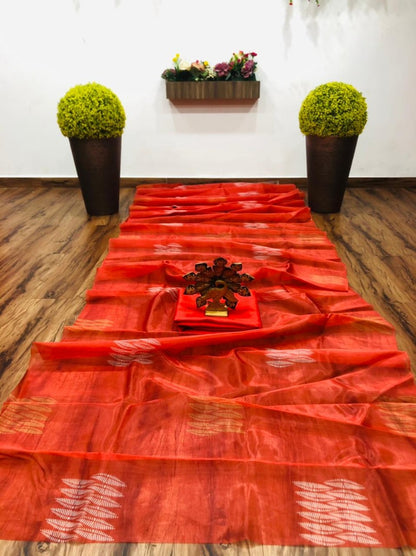 Red organza digital printed saree