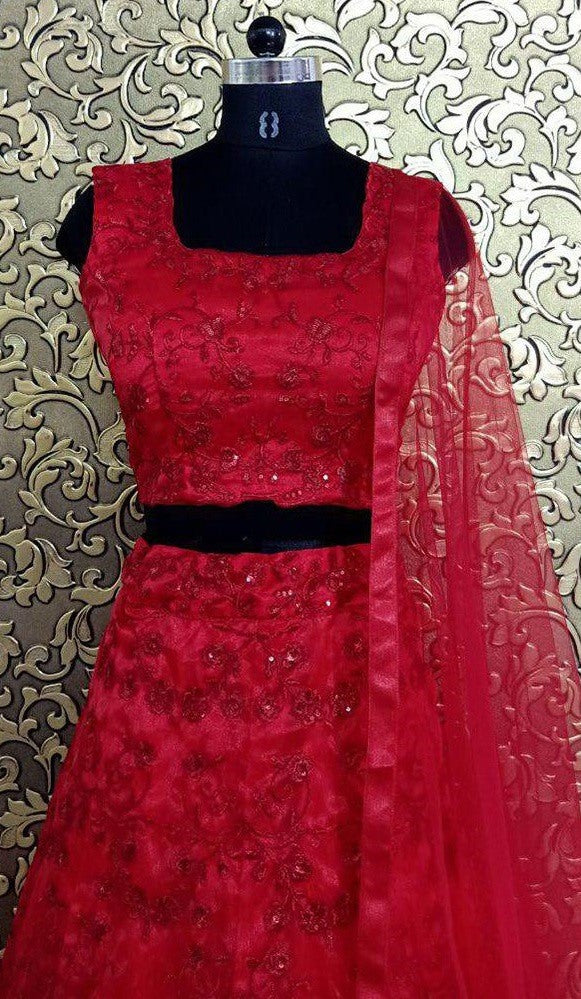 Red organza heavy embroidered designer wedding lehenga choli
