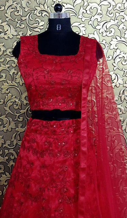 Red organza heavy embroidered designer wedding lehenga choli