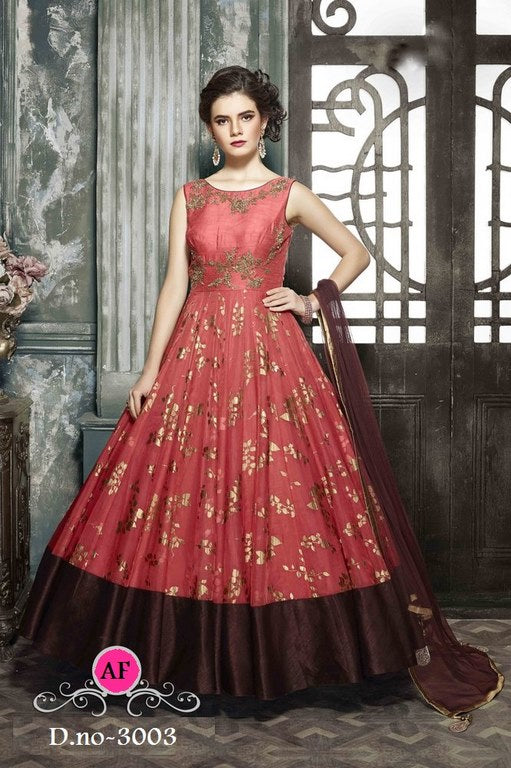 Red paper silk & phantom silk hand worked wedding anarkali suit