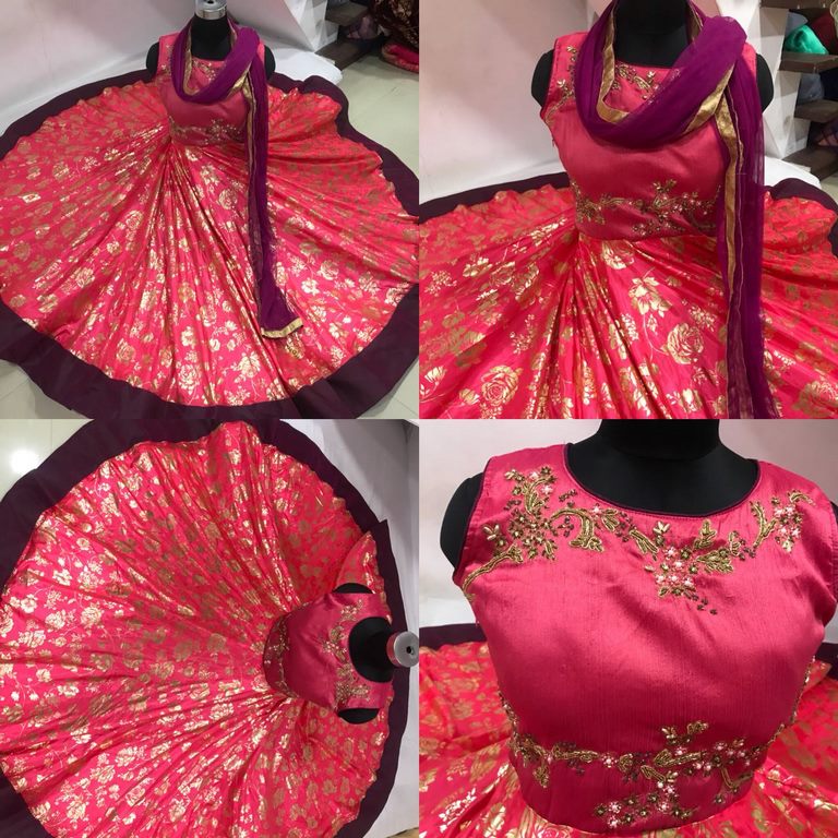 Red paper silk & phantom silk hand worked wedding anarkali suit