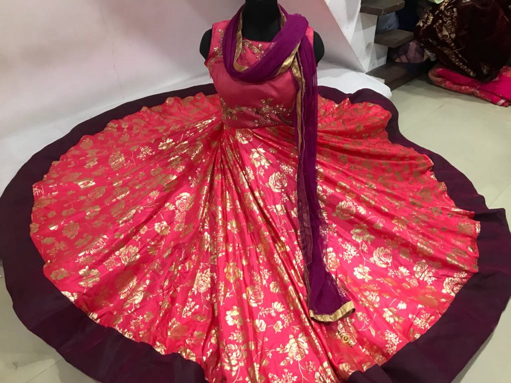 Red paper silk & phantom silk hand worked wedding anarkali suit
