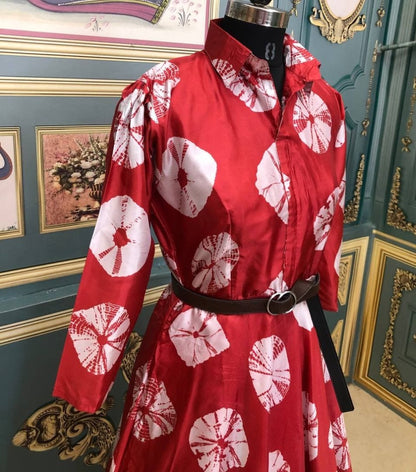 Red paper silk heavy digital printed gown