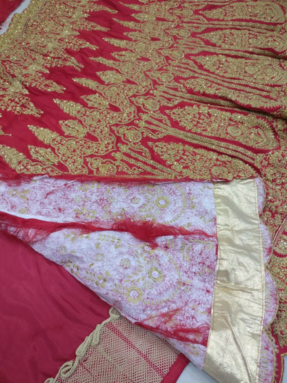 Red phantom silk heavy embroidered bridal lehenga
