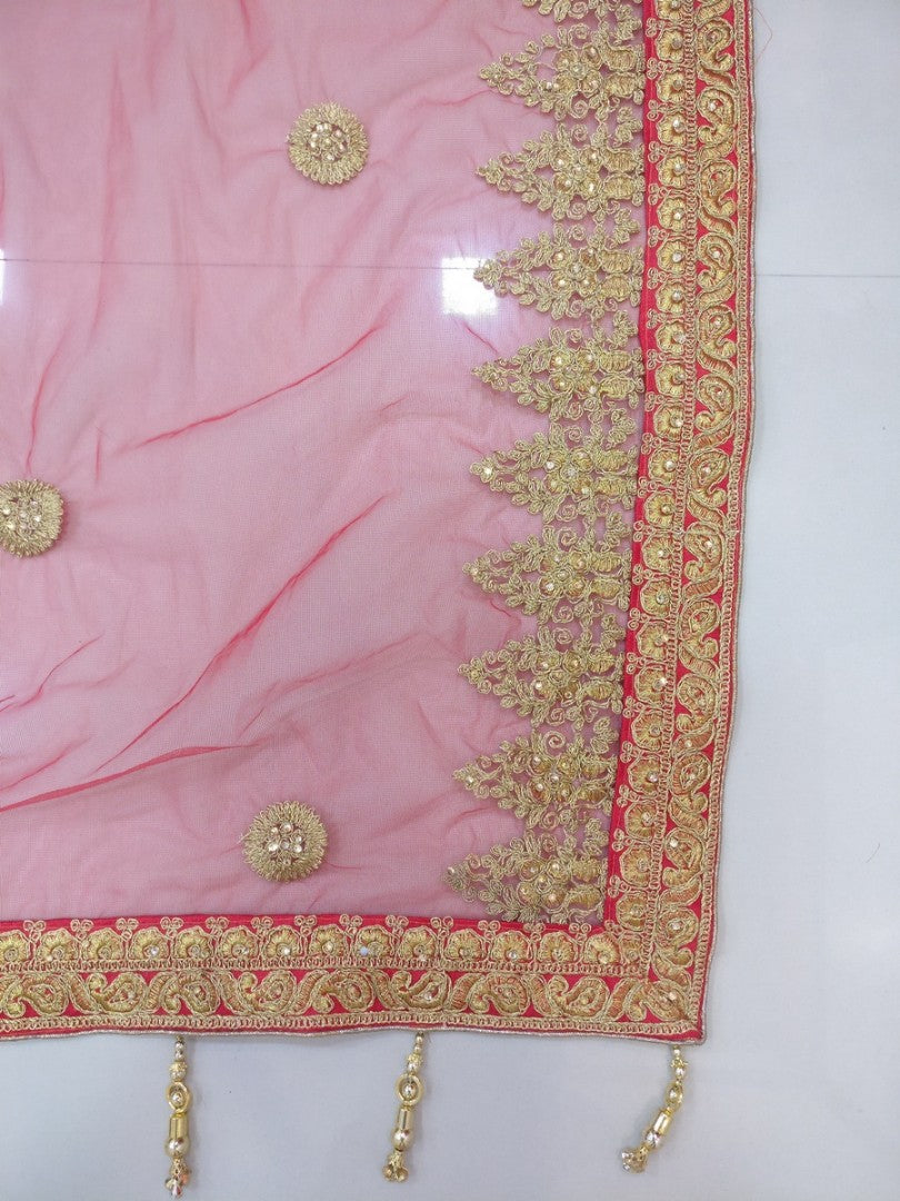 Red phantom silk heavy embroidered bridal lehenga