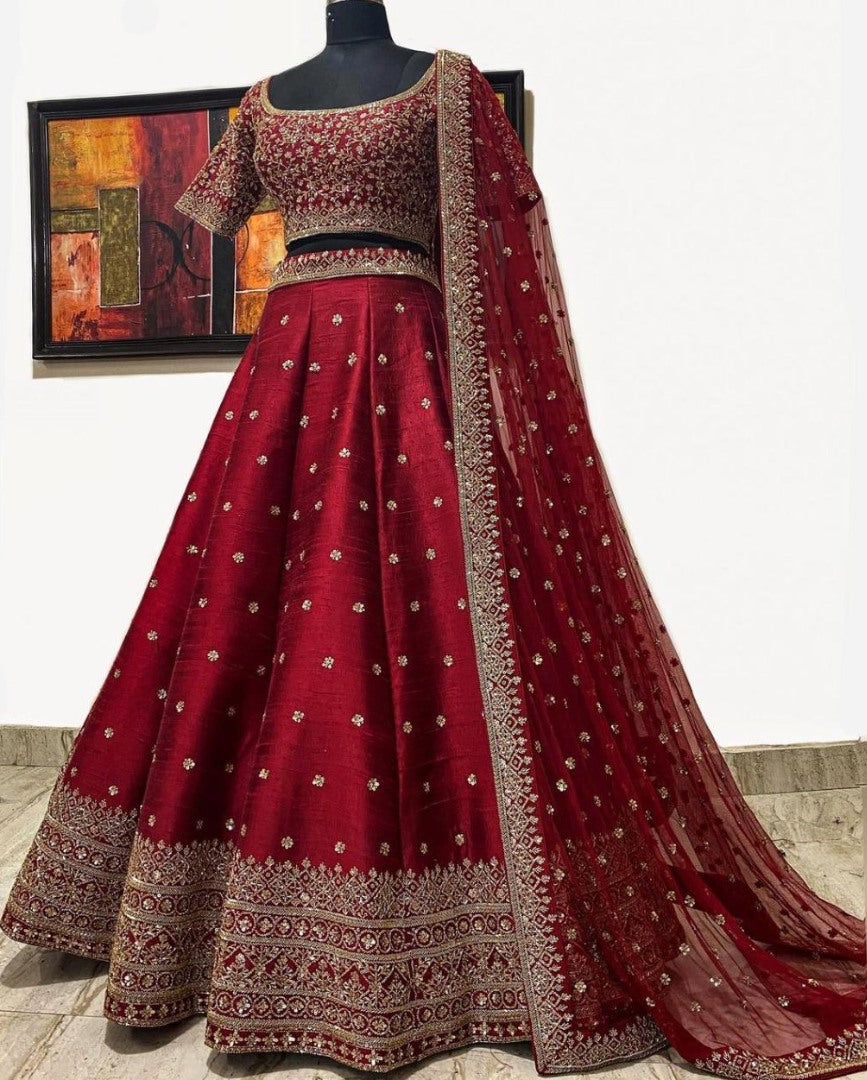 Red phantom silk sequence embroidered work lehenga choli