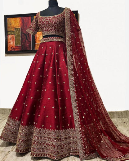 Red phantom silk sequence embroidered work lehenga choli