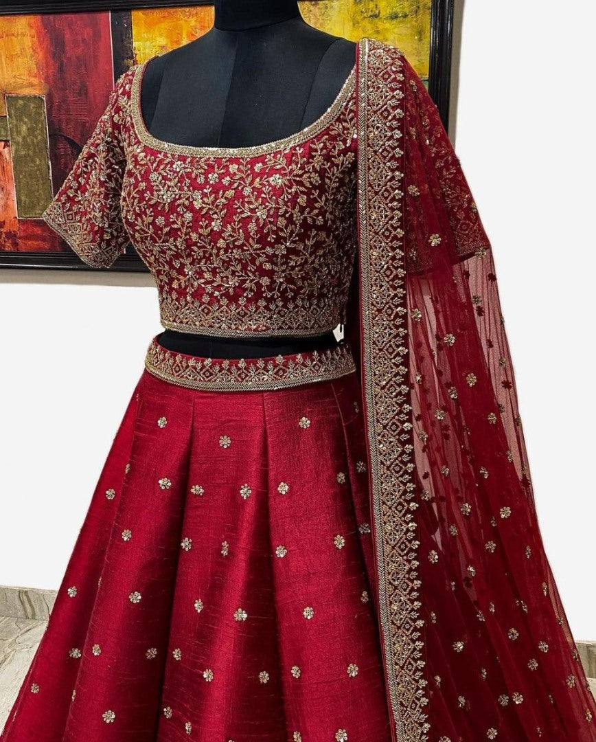 Red phantom silk sequence embroidered work lehenga choli