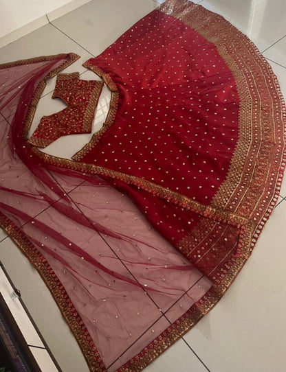 Red phantom silk sequence embroidered work lehenga choli