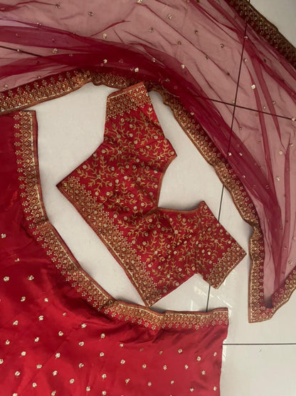 Red phantom silk sequence embroidered work lehenga choli