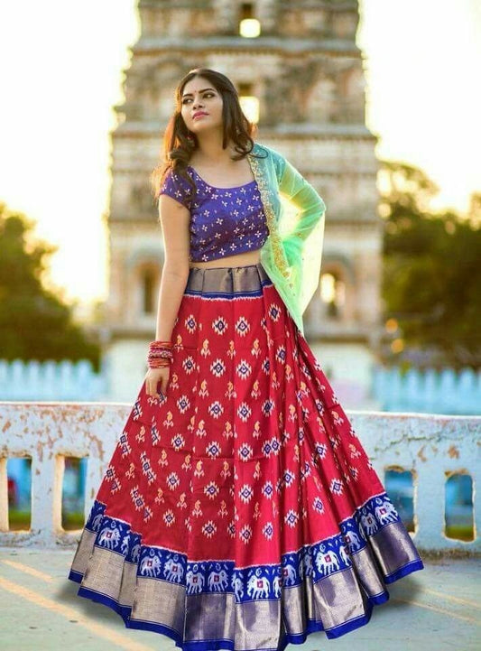 red printed banglori silk festival lehenga choli