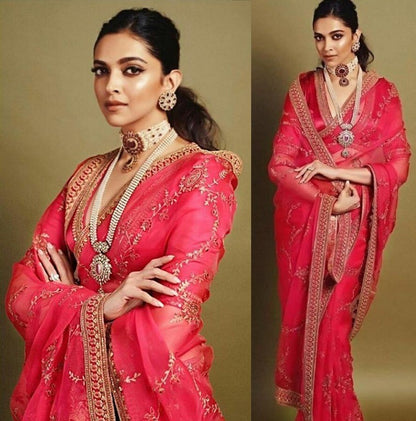 Red pure georgette embroidered bollywood stylist wedding saree