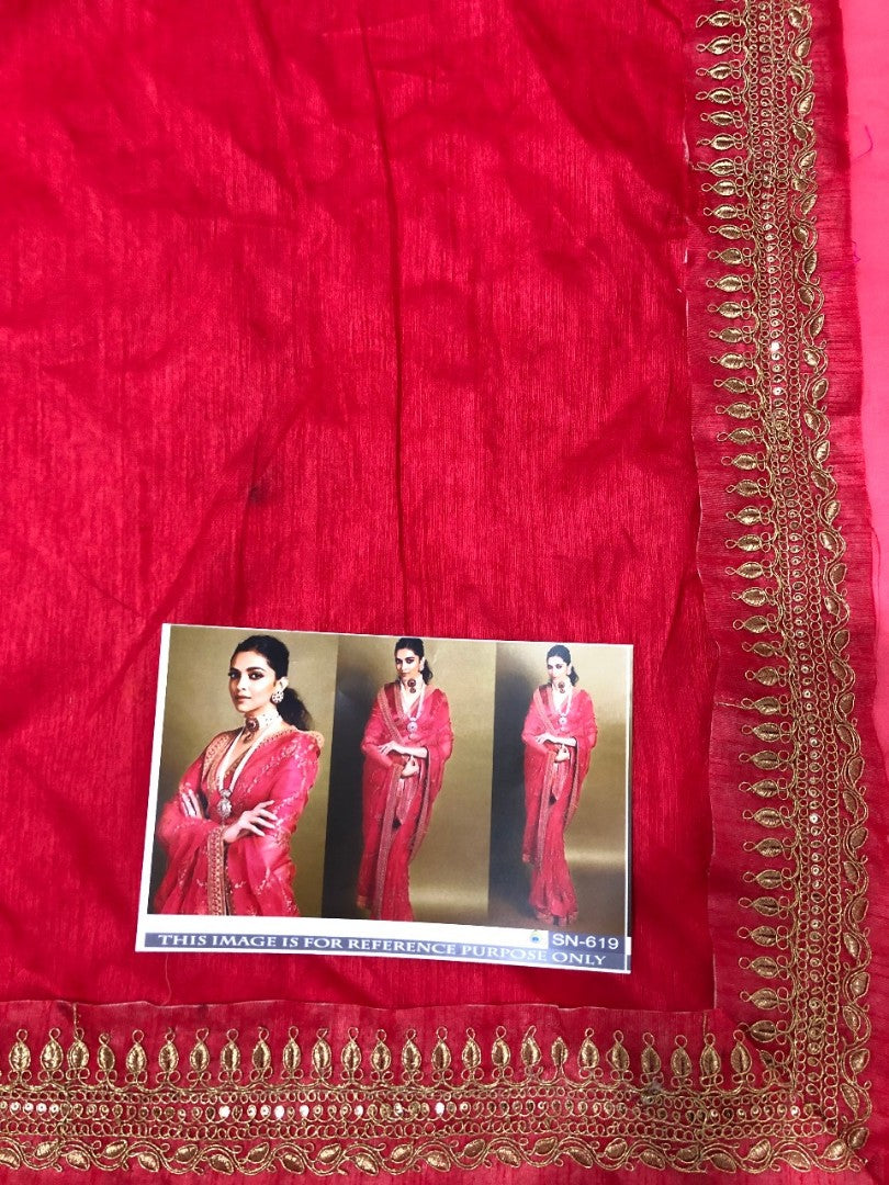 Red pure georgette embroidered bollywood stylist wedding saree