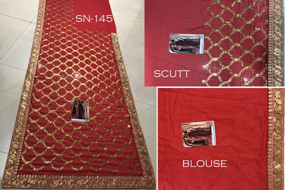 red rangoli georgette silk designer bollywood style embroidered saree