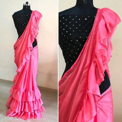 Red rangoli partywear ruffle saree