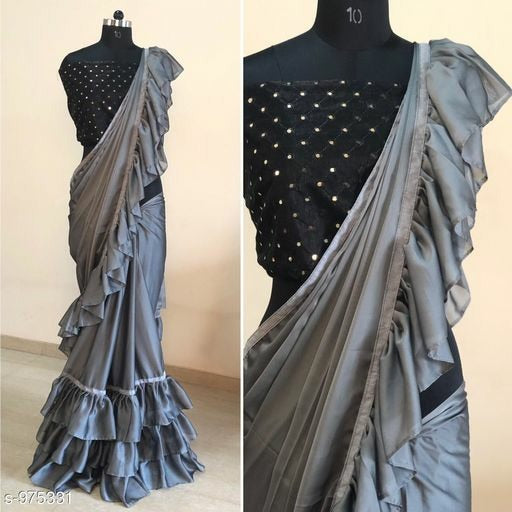 Red rangoli partywear ruffle saree