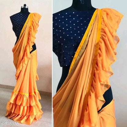 Red rangoli partywear ruffle saree