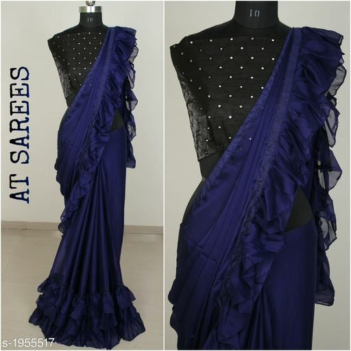 Red rangoli partywear ruffle saree