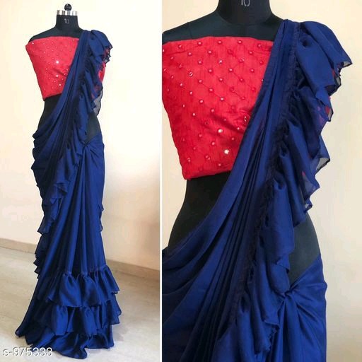 Red rangoli partywear ruffle saree