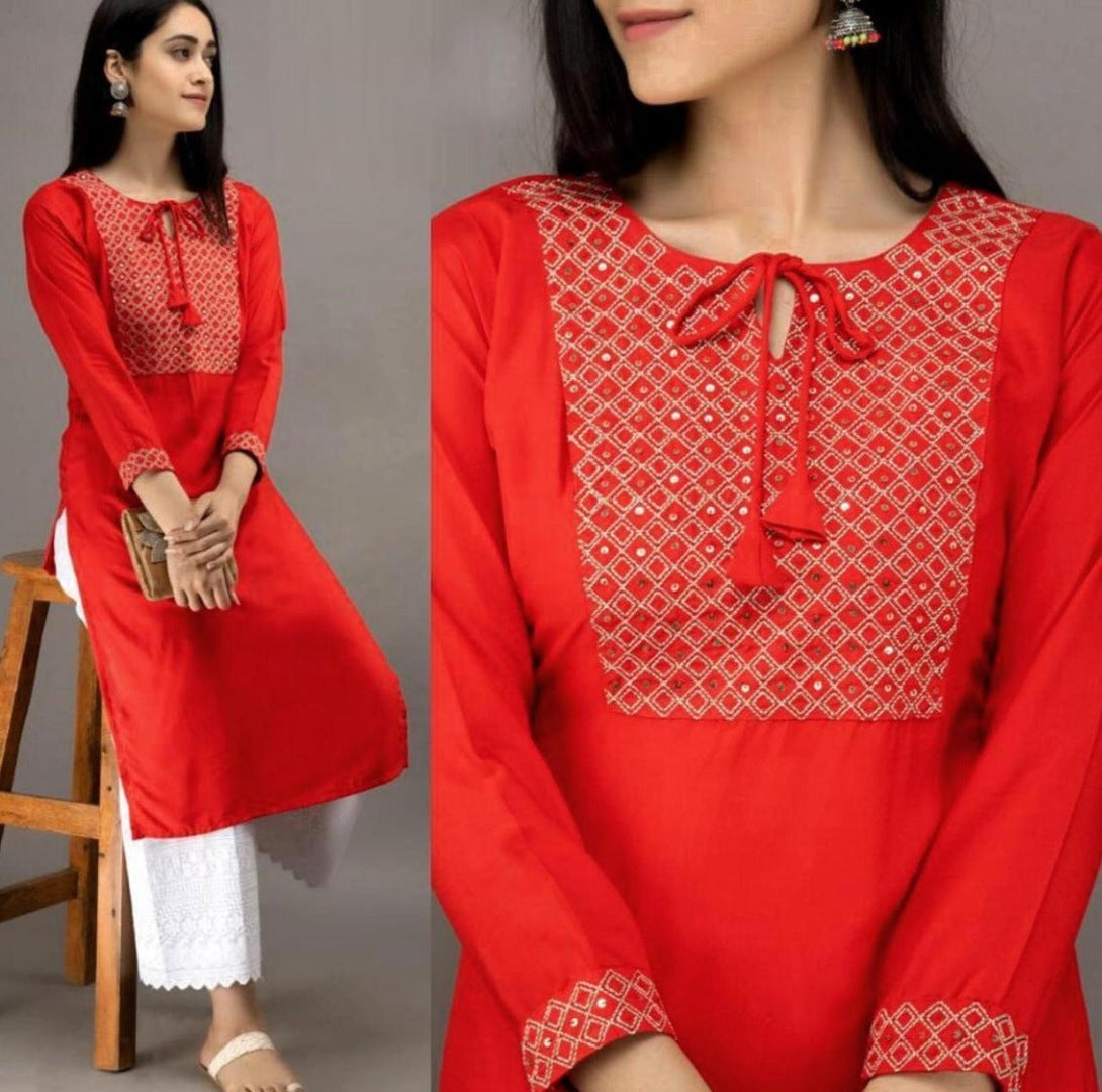 Red rayon thread sequence plazzo kurti
