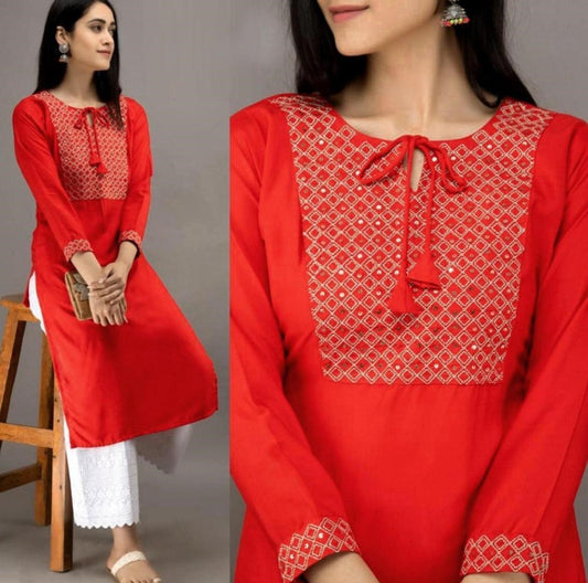 Red rayon thread sequence plazzo kurti