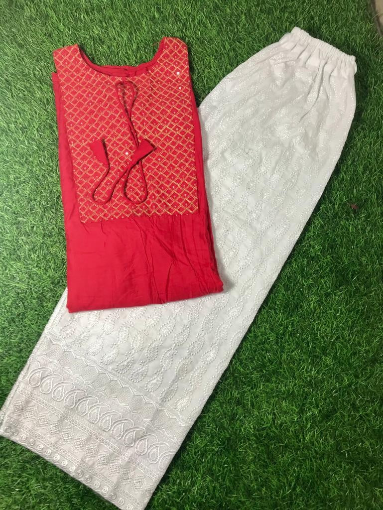 Red rayon thread sequence plazzo kurti