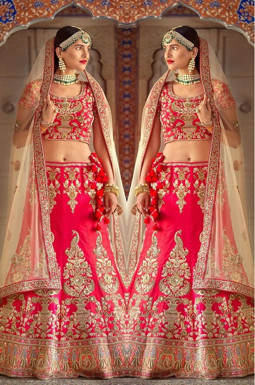 Red rubi silk heavy embroidered bridal lehenga