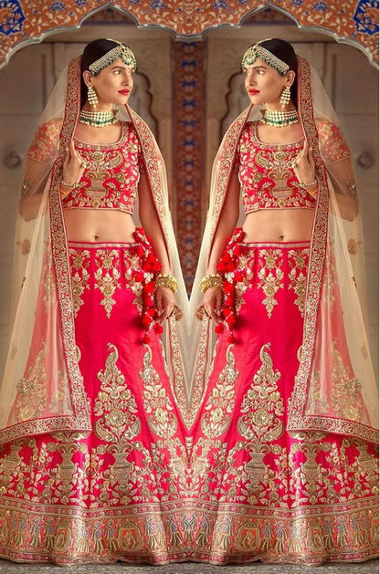 Red rubi silk heavy embroidered bridal lehenga