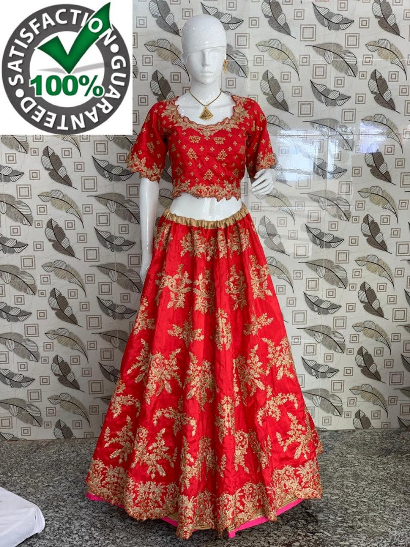 Red ruby silk designer heavy embroidered bridal wedding lehenga