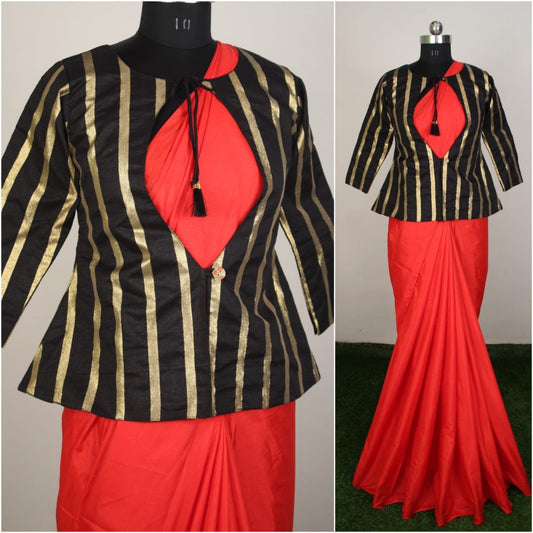 Red sana silk saree with jacket