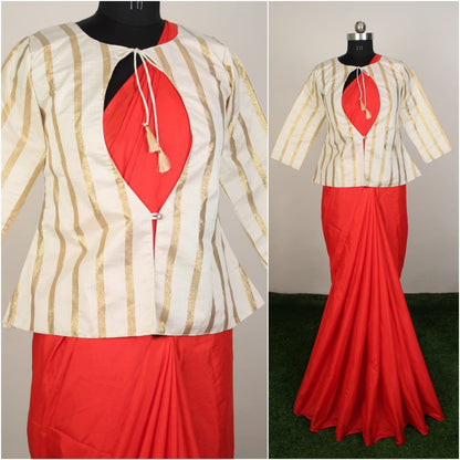 Red sana silk saree with jacket