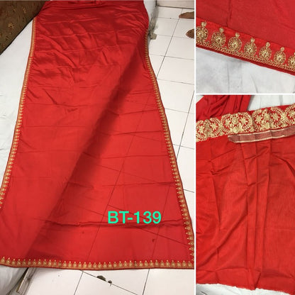 Red satin chiffon georgette bollywood style partywear saree