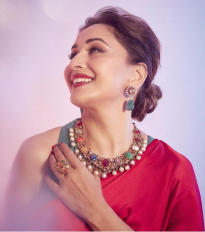 Red satin digital printed saree