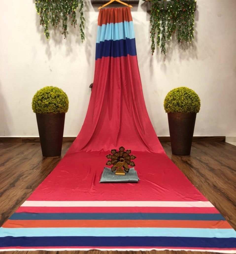 Red satin digital printed saree