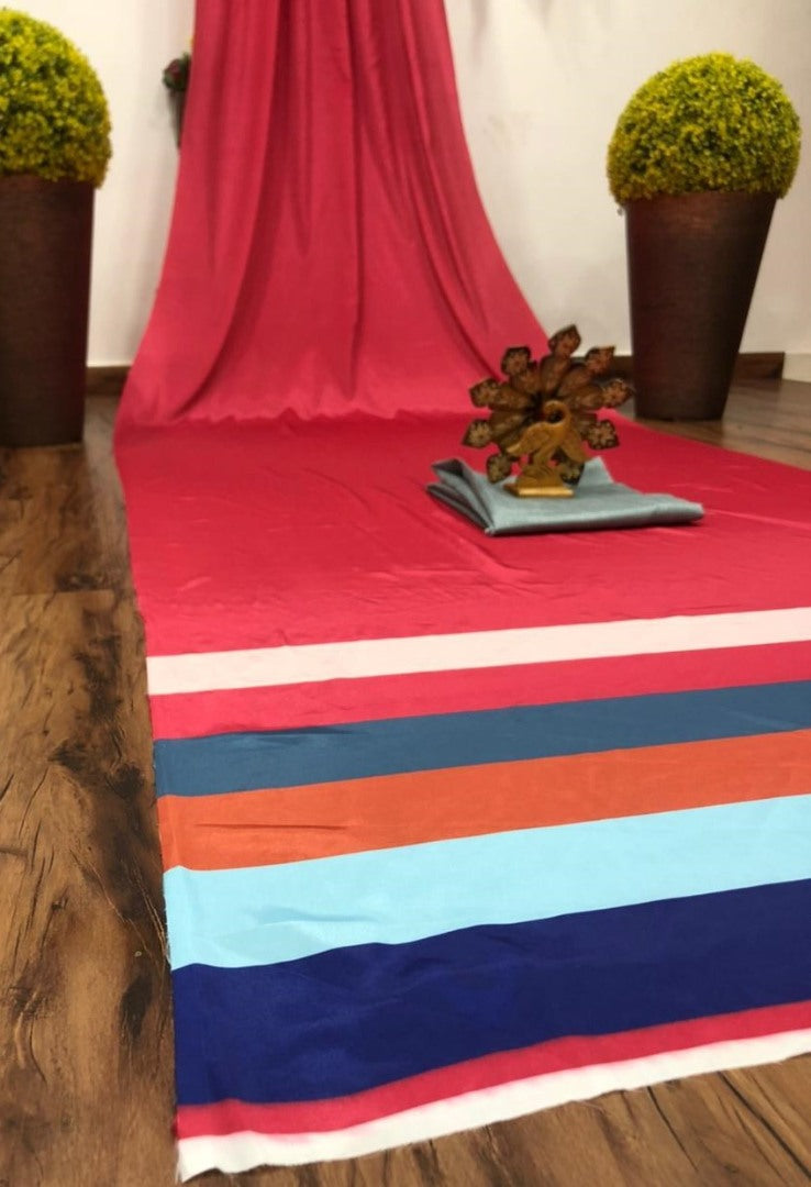 Red satin digital printed saree