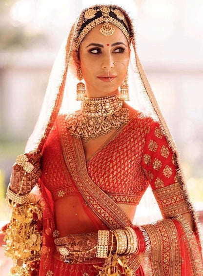 Red silk heavy embroidered bollywood bridal lehenga choli