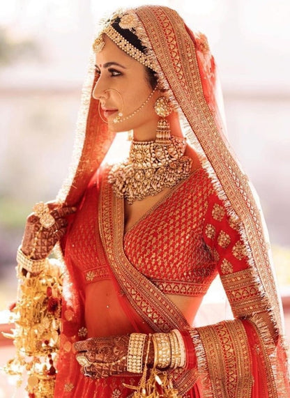 Red silk heavy embroidered bollywood bridal lehenga choli