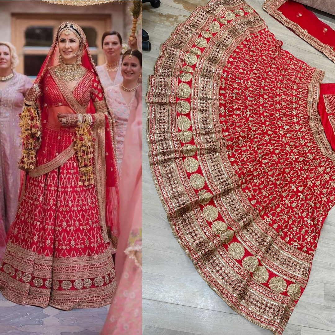 Red silk heavy embroidered bollywood bridal lehenga choli