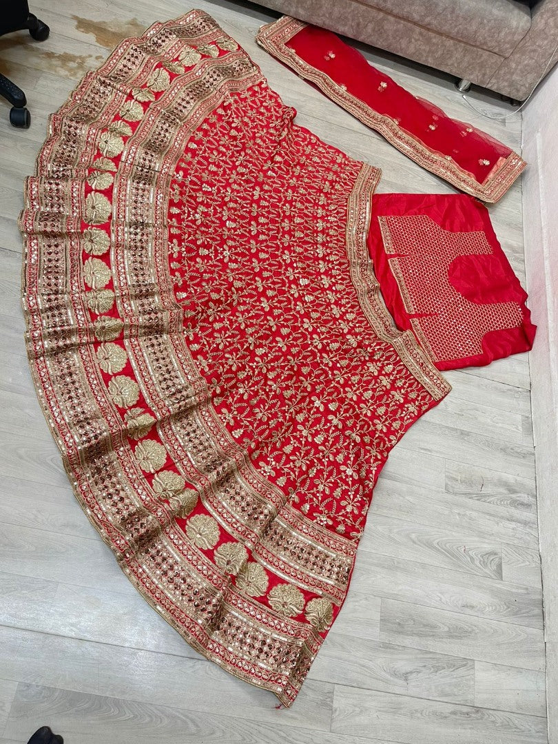 Red silk heavy embroidered bollywood bridal lehenga choli