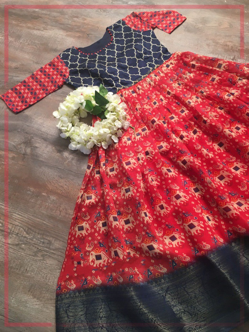 Red Soft cotton weaving design printed gown