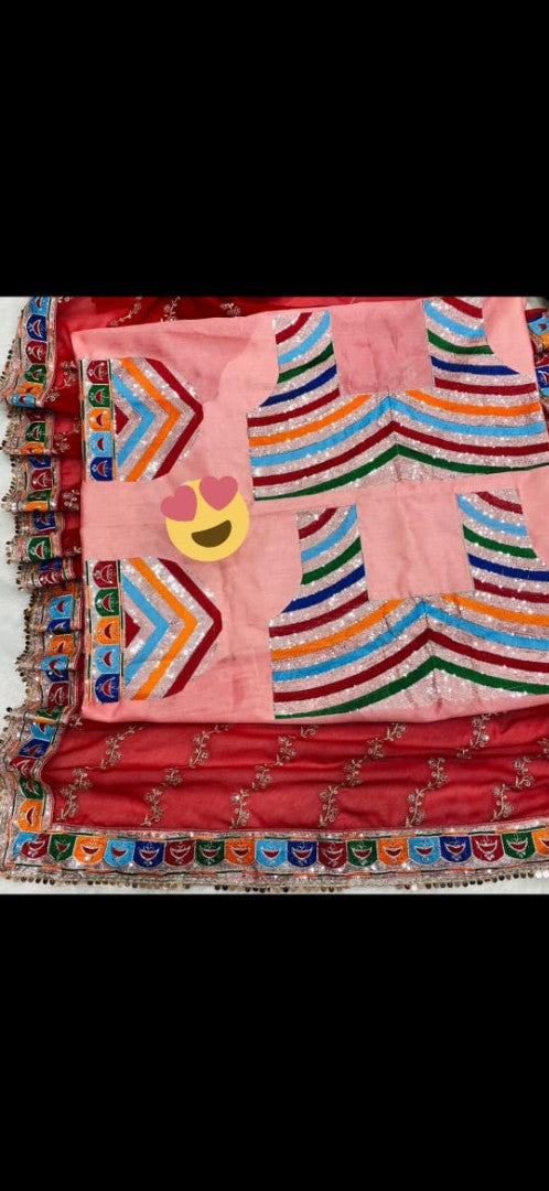 Red soft georgette sequence embroidered work ceremonial saree