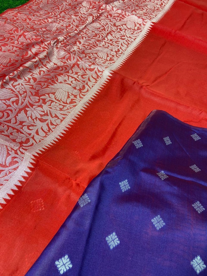 Red soft lichi silk jacquard weaving border work saree