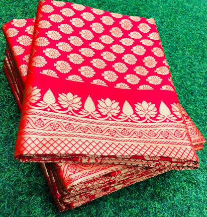 Red soft lichi silk jacquard weaving work party wear saree