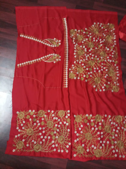 Red soft mono net designer embroidered wedding lehenga choli