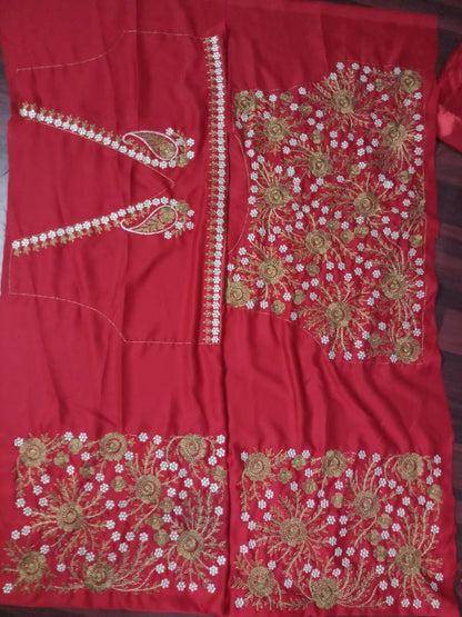 Red soft mono net designer embroidered wedding lehenga choli